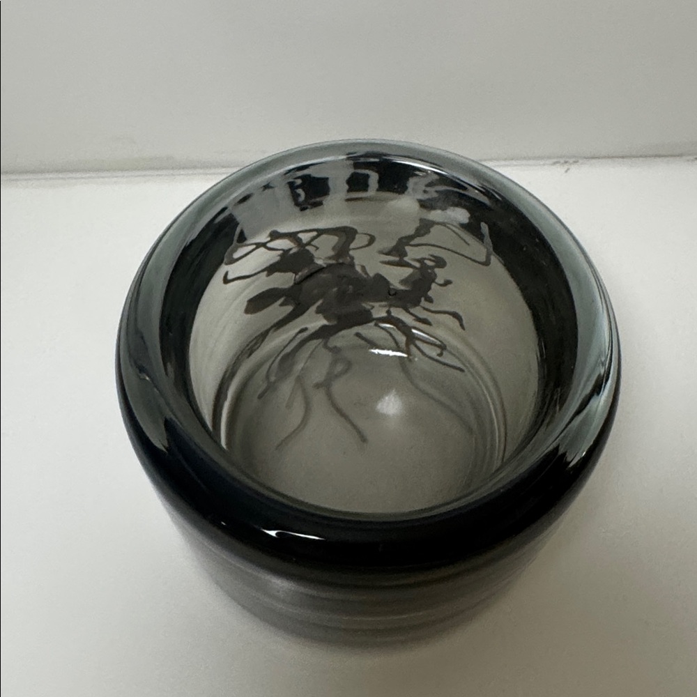 Hand-Blown Black And White Art Glass Votive Candle Holder - Picture 3 of 4